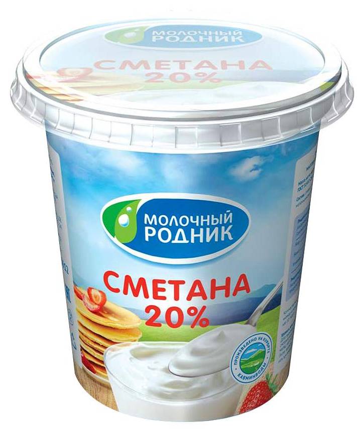 фото Сметана молочный родник классика 20% бзмж 360 г