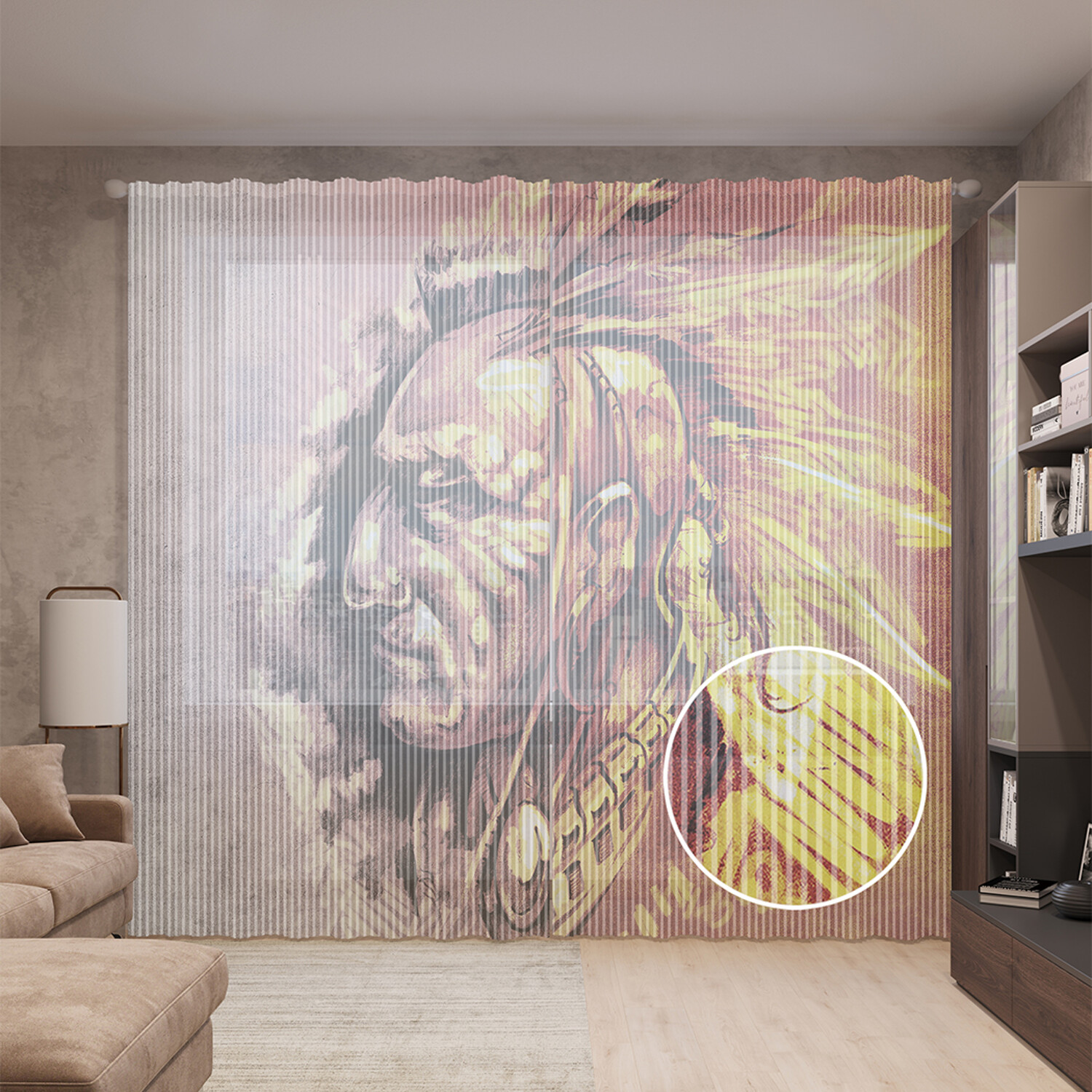 

Тюль вуаль на шторной ленте с принтом JoyArty "Загадочный индеец", 310х265 см, Загадочный индеец