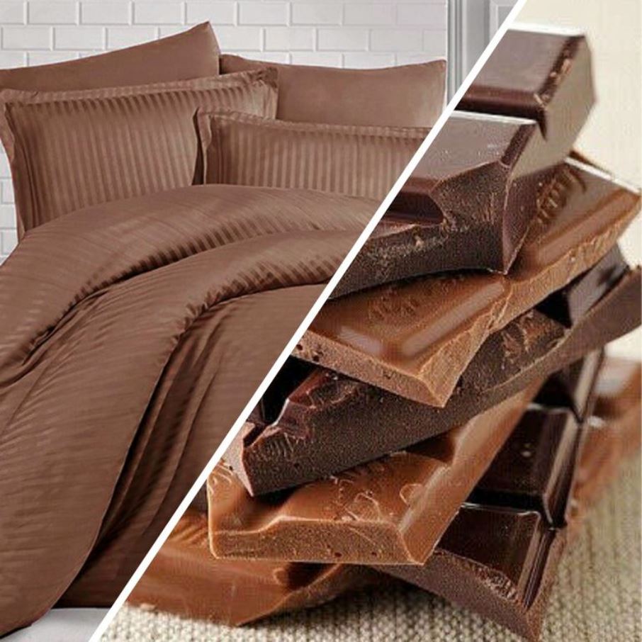 Комплект постельного белья Евро из страйп сатина премиум (100 % хлопок) Шоколад