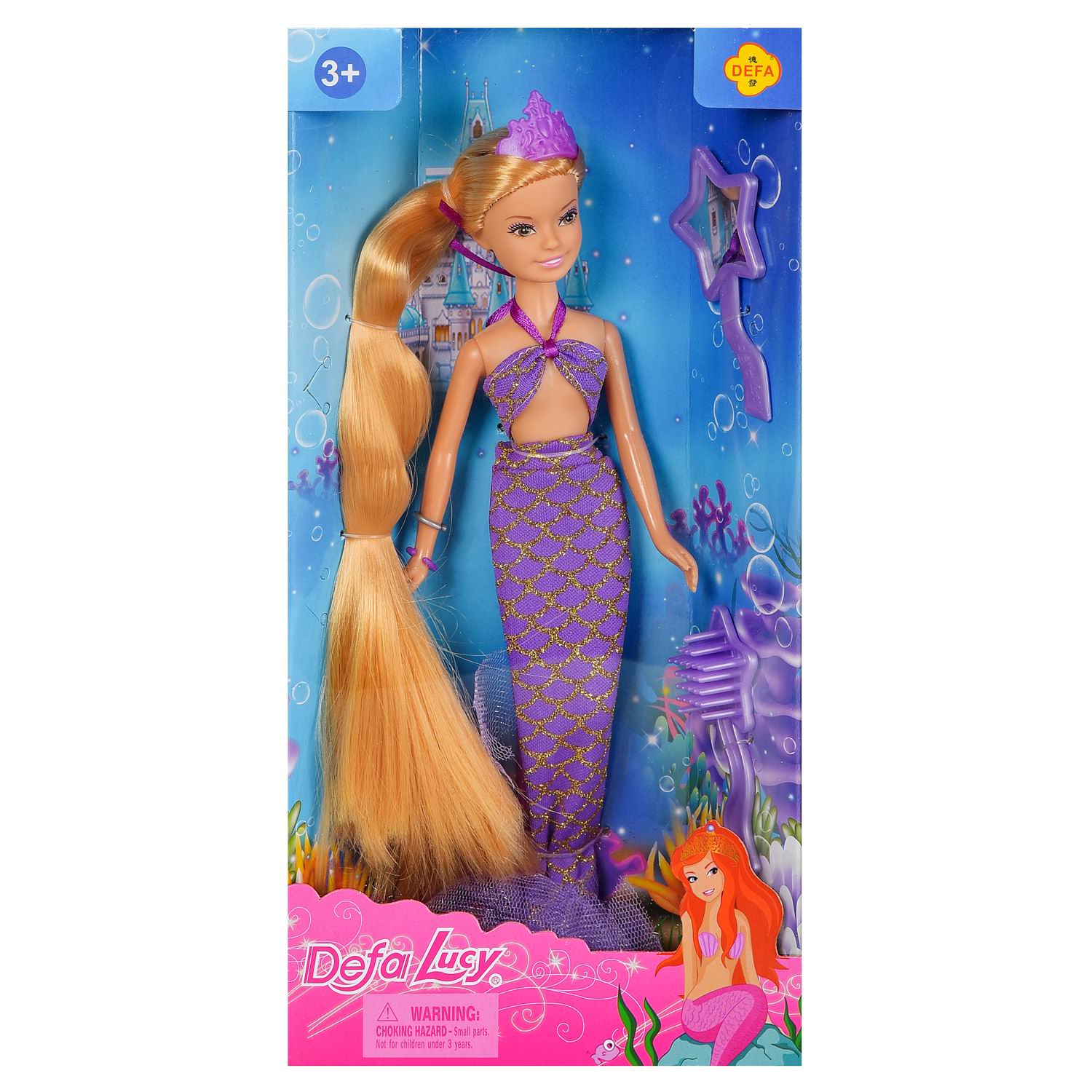 Кукла Defa Lucy Русалочка в фиолетовом костюме с зеркалом и расческой 24см 8236dфиолетовый