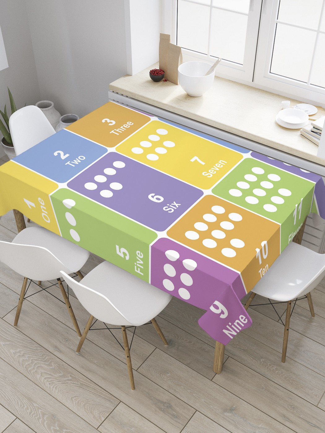фото Скатерть прямоугольная joyarty на кухонный стол "цифры для детей" из оксфорда, 180x145 см