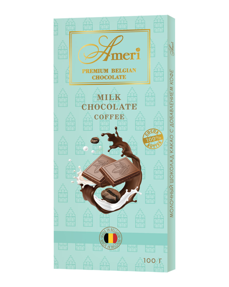 Шоколадная плитка Ameri Молочный Шоколад с добавлением кофе, 100 г х 6 шт