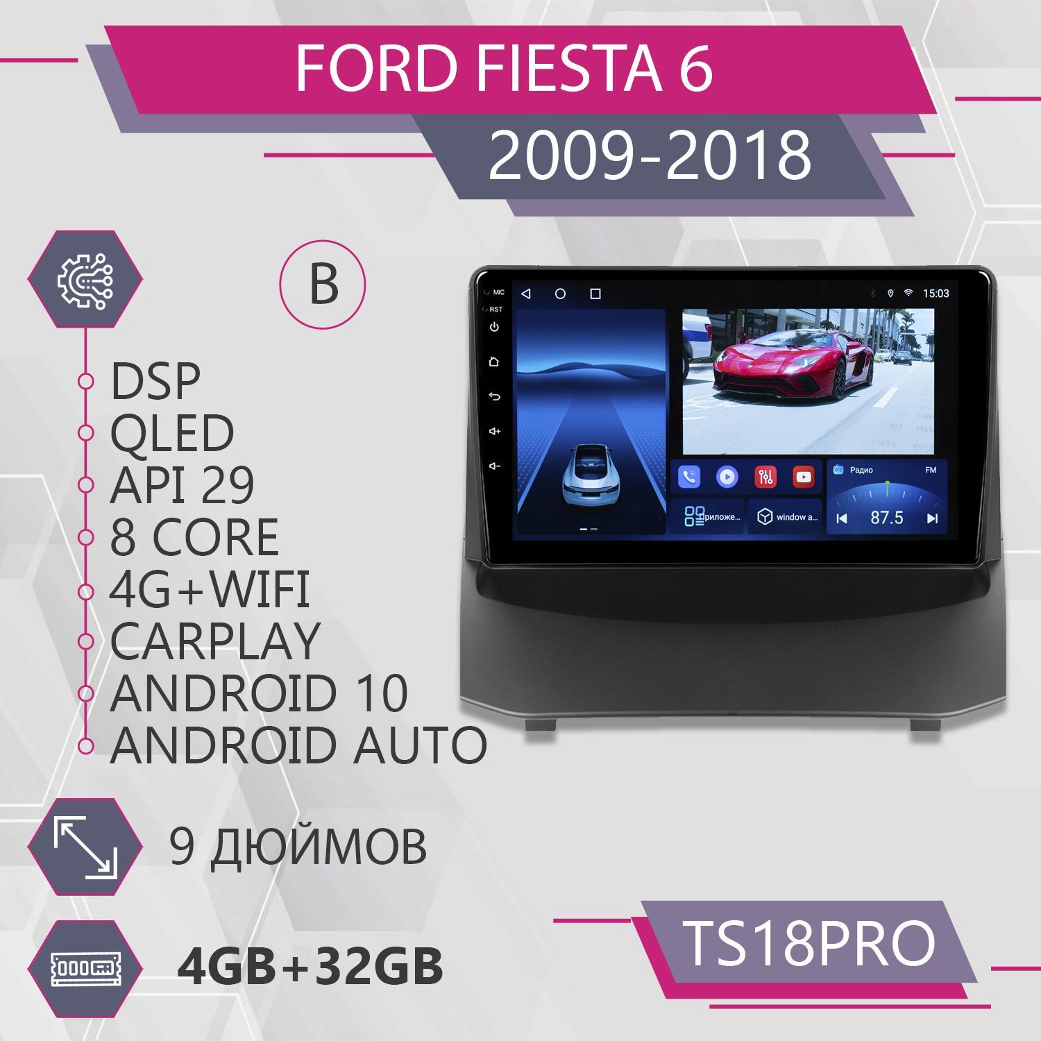 Магнитола Точка Звука TS18Pro для Ford Fiesta Mk 6/Форд Фиеста (F1-B) 4+32GB 2din