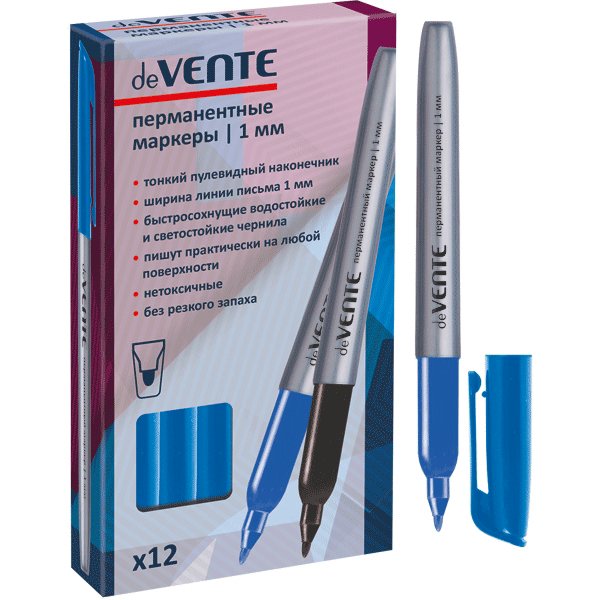 Маркер перманентный deVente 1мм круглый синий 761₽