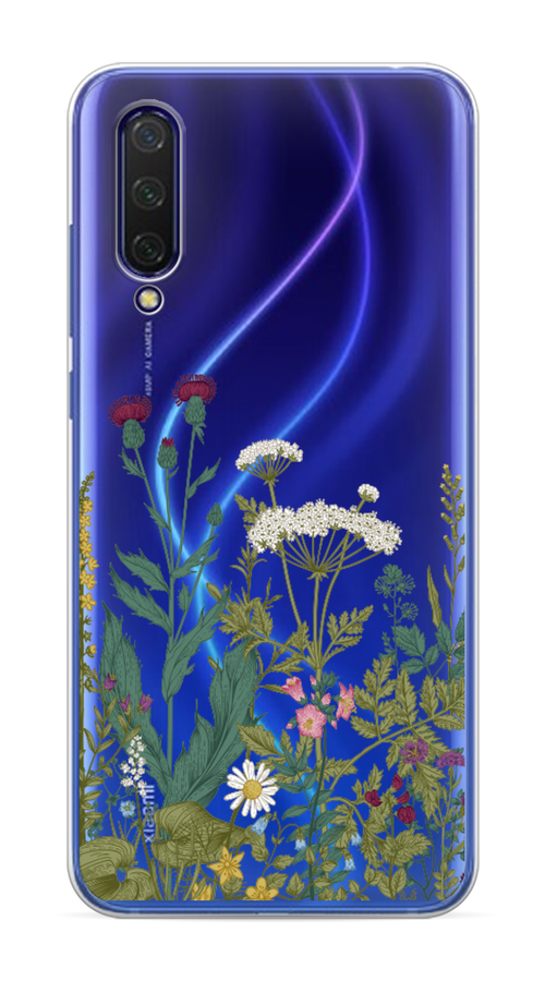 

Чехол на Xiaomi Mi 9 Lite"Дикие полевые цветы", Зеленый;розовый;белый, 36750-2