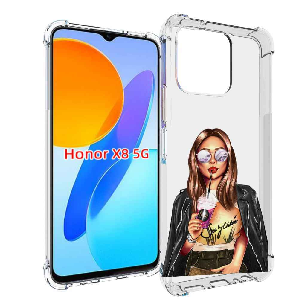 

Чехол MyPads девушка-с-фиолетовым-коктейлем женский для Honor X8 5G, Прозрачный, Tocco