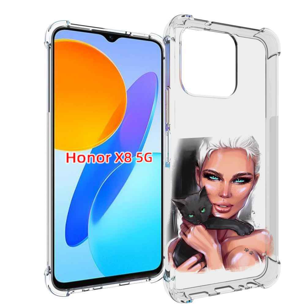 

Чехол MyPads девушка-с-черным-котиком женский для Honor X8 5G, Прозрачный, Tocco