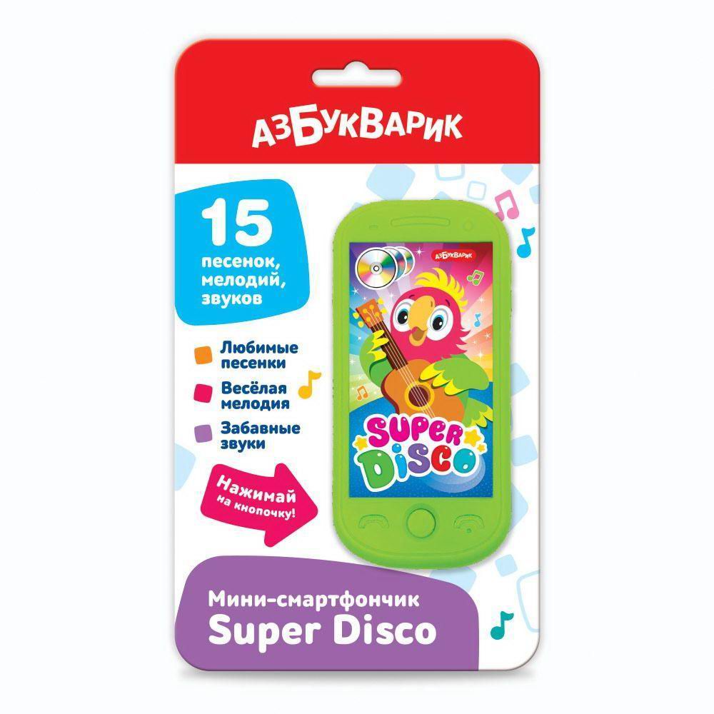 

Музыкальная игрушка Азбукварик Мини-смартфончик Super Disco 4680019287270, Зеленый, 4680019287270