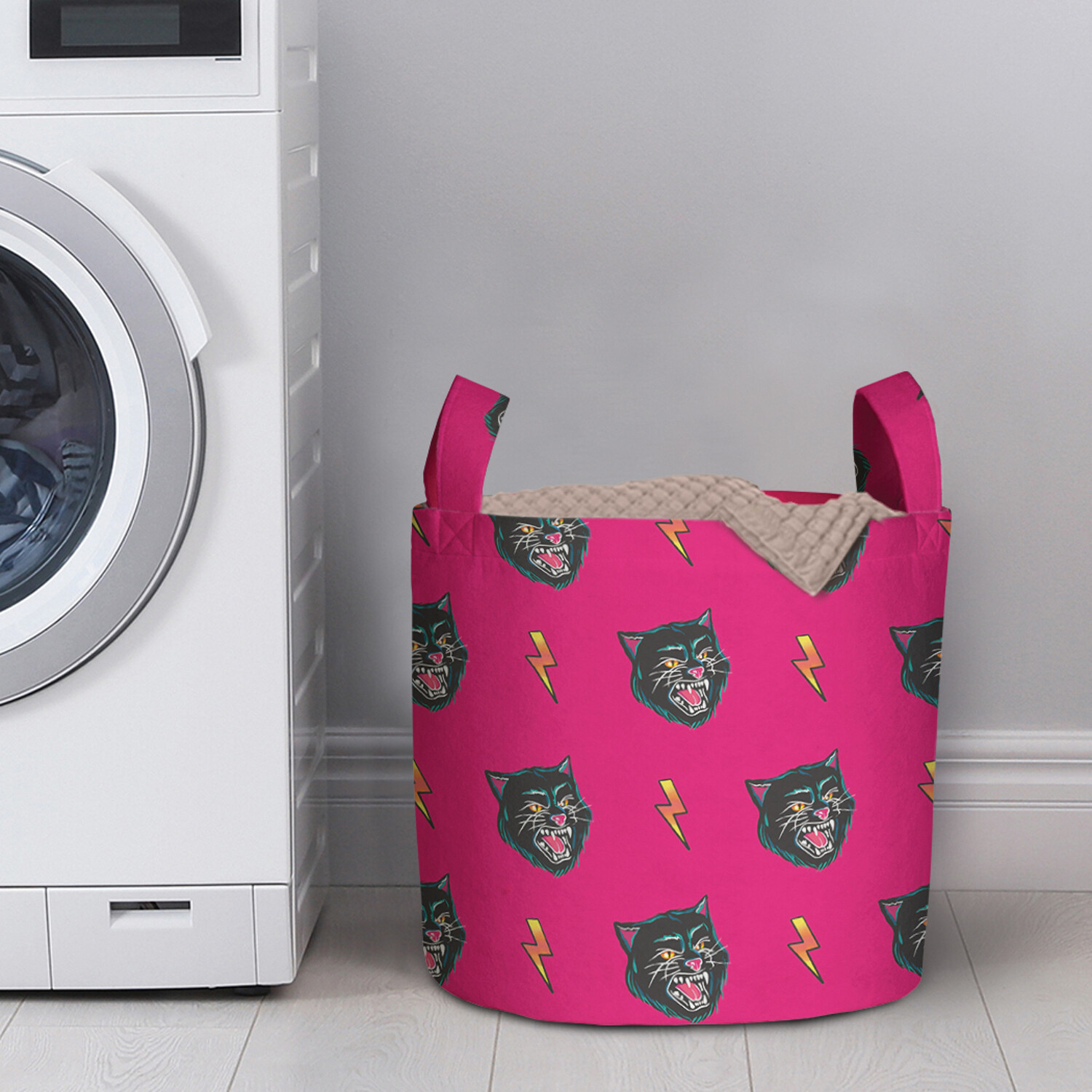 

Корзина для хранения вещей JoyArty Кот и молния на розовом фоне 35x35 см, Розовый, Кот и молния на розовом фоне