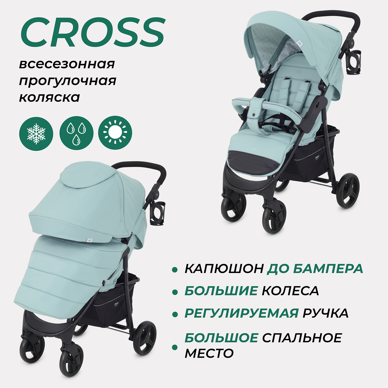 Коляска детская MOWBaby Cross RA080 Mint 2024, 6м+