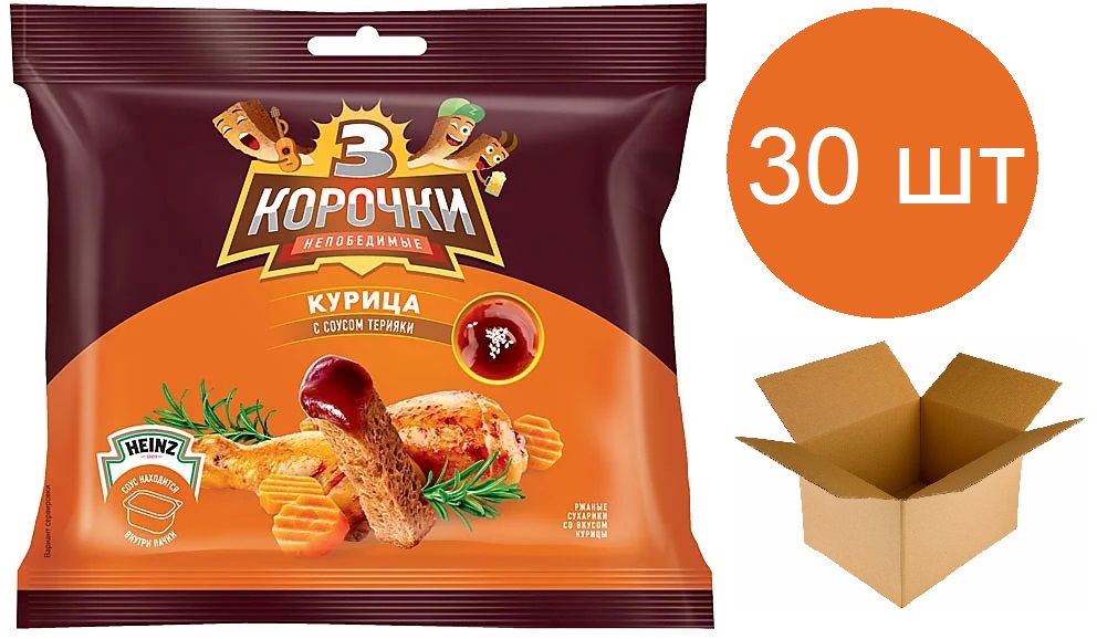 Сухарики 3 Корочки Ржаные Курица с соусом терияки 60 г х 30 шт 1734₽