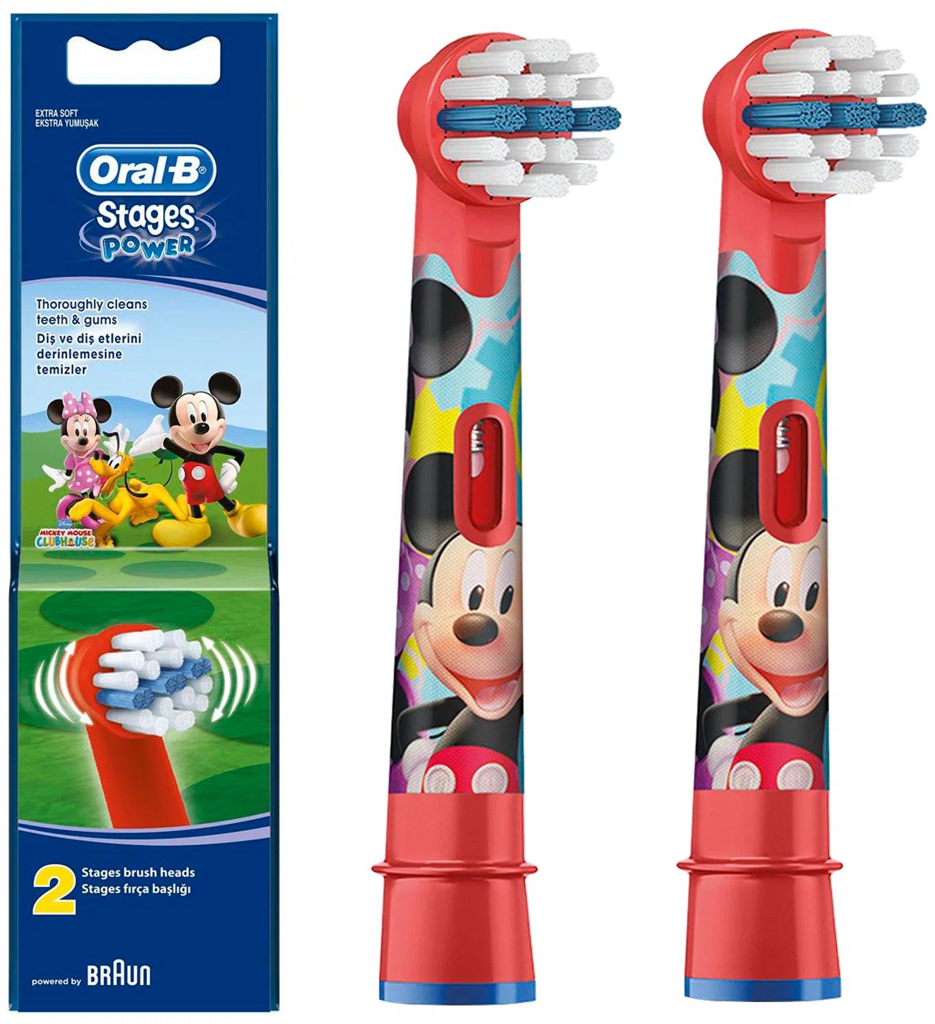 Насадка для электрической зубной щетки Braun Oral-B Stages Power Mickey Mouse 2 шт насадка для электрической зубной щетки oral b stages kids человек паук