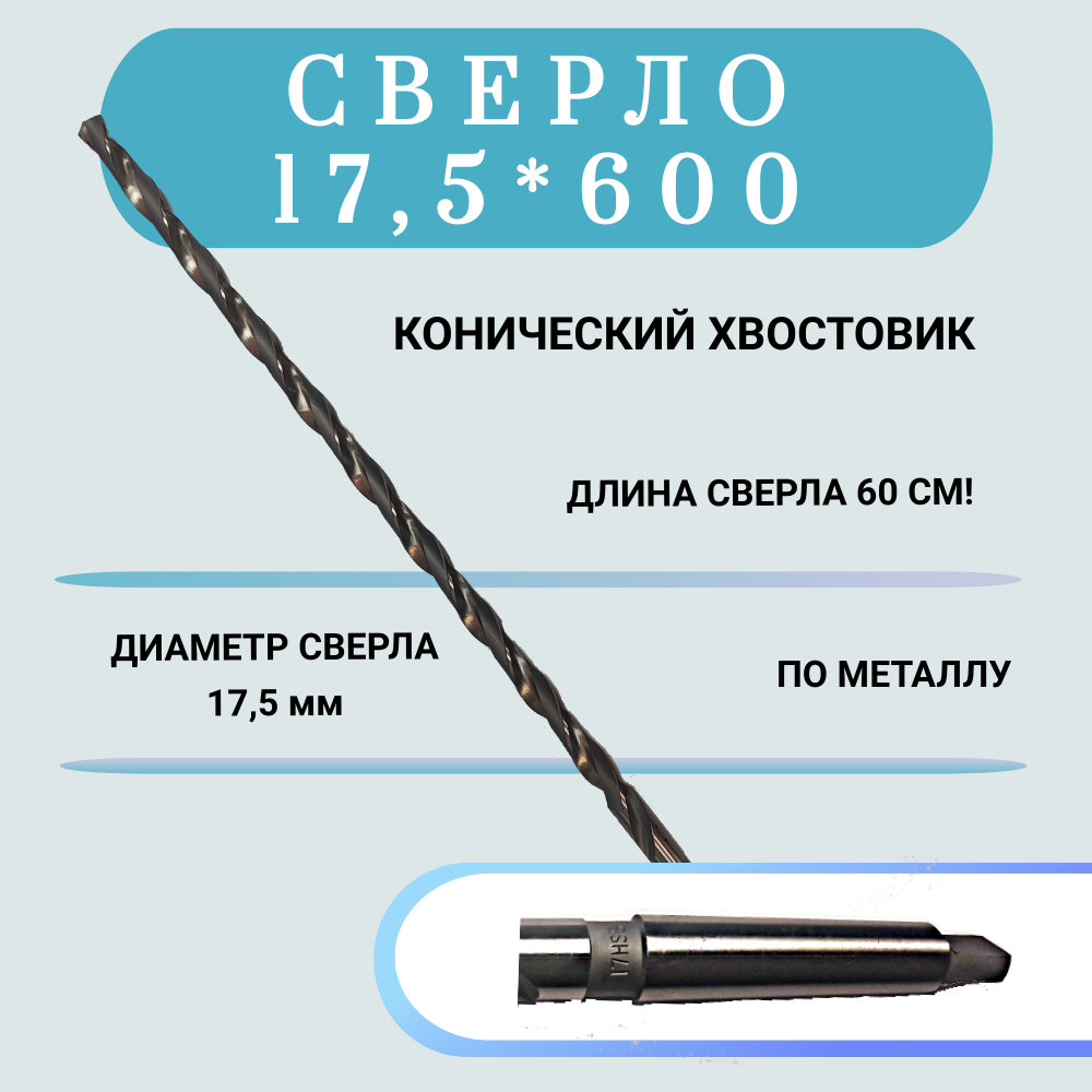 фото Сверло по металлу конический хвостовик hss 17,5*600, 1 шт nobrand