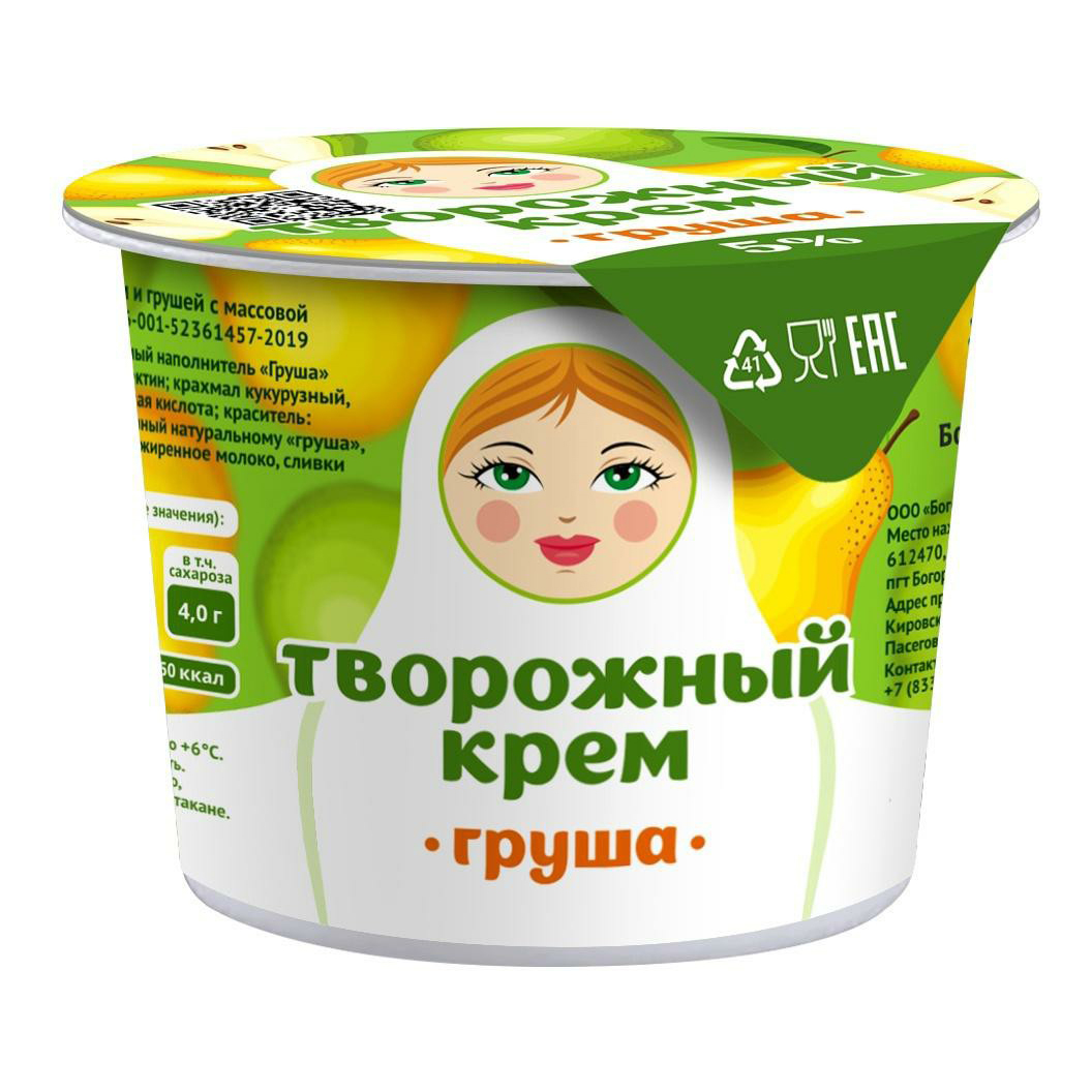 

Крем творожный Богородское село с сахаром и грушей 5% БЗМЖ 120 г
