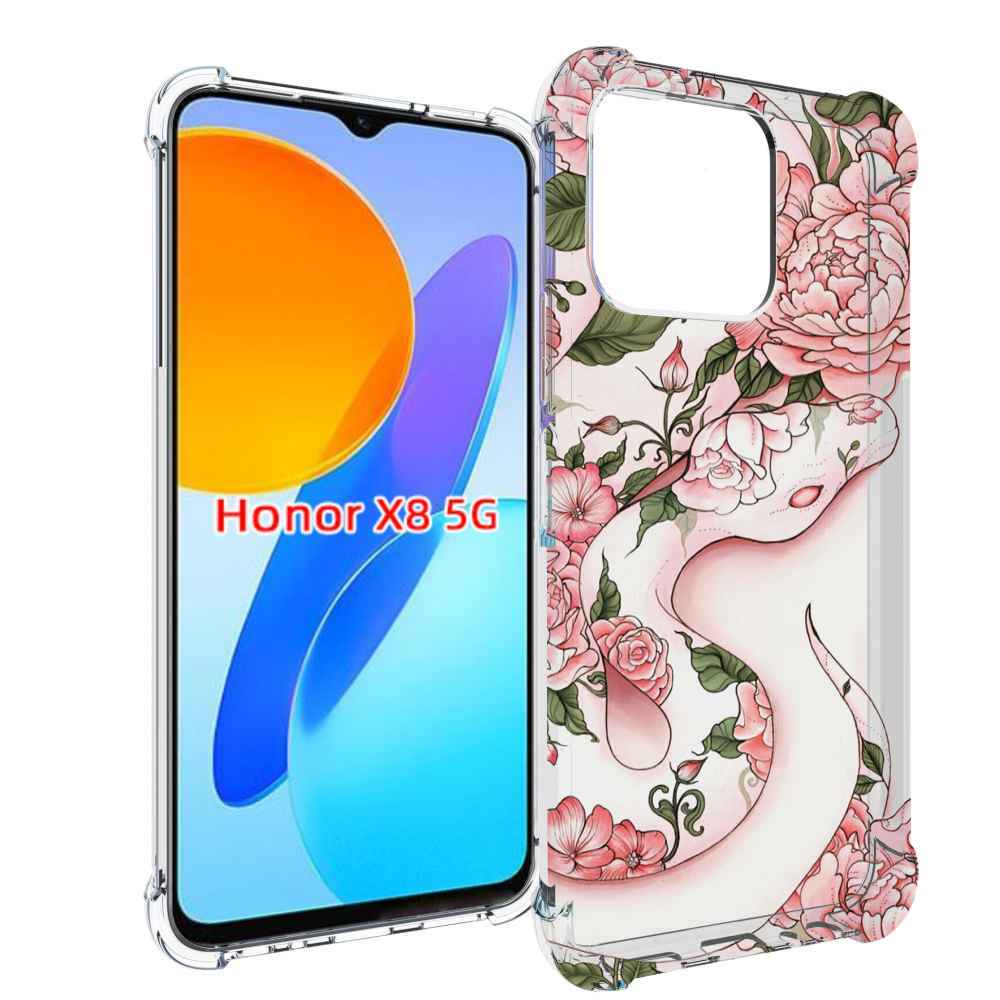

Чехол MyPads змея-в-розовых-цветах женский для Honor X8 5G, Прозрачный, Tocco