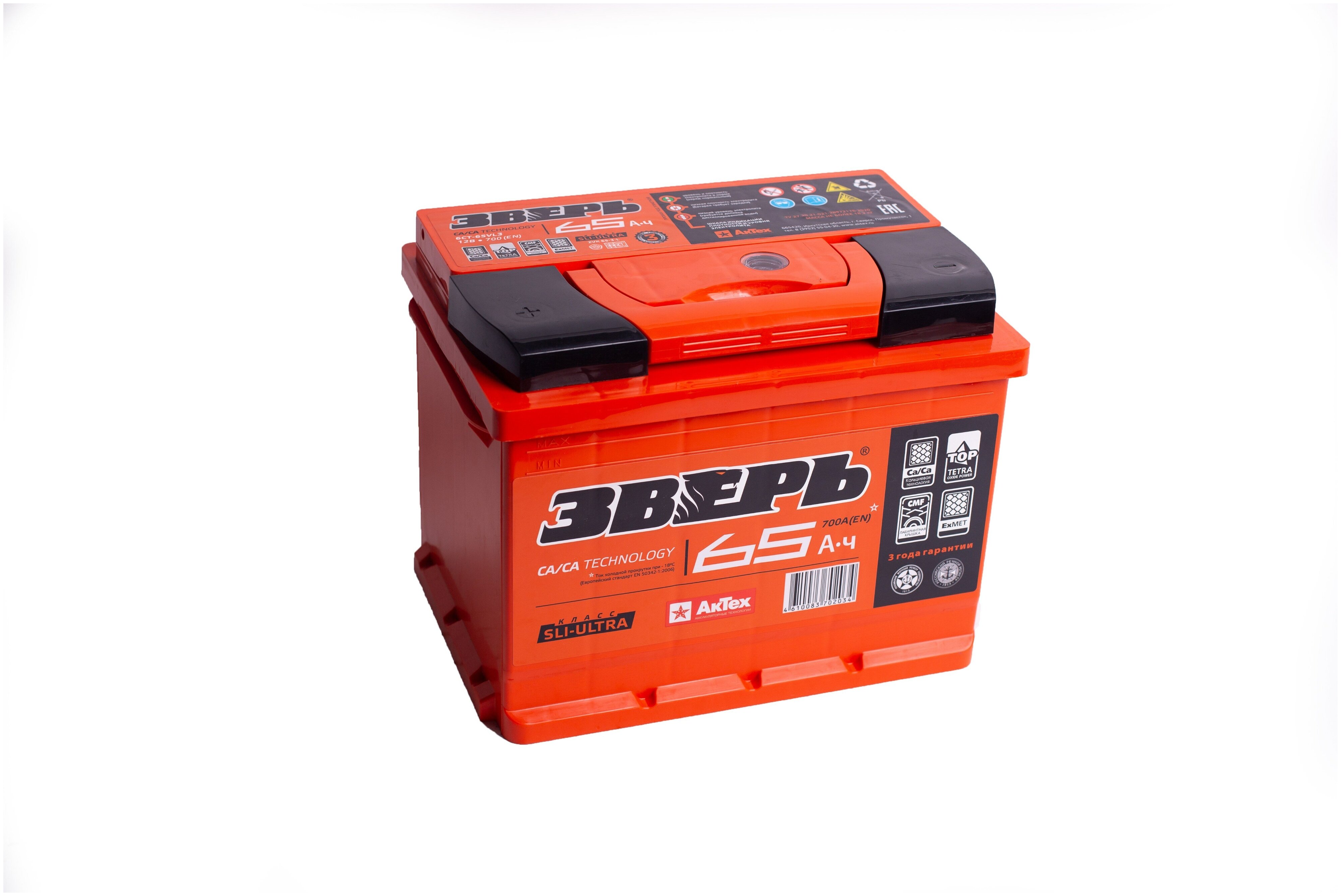 

Аккумулятор ЗВЕРЬ 65 А/ч прямая L+ 242x175x190 EN640 А ZVER ZVK 65-3-L, ZVK653L