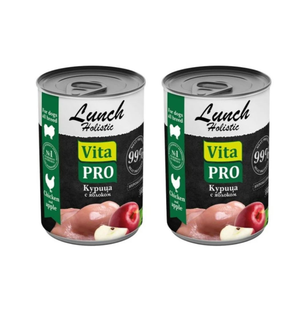 

Влажный корм для собак Vita Pro Lunch, с курицей и яблоком, 400 гр., 2 шт., Lunch