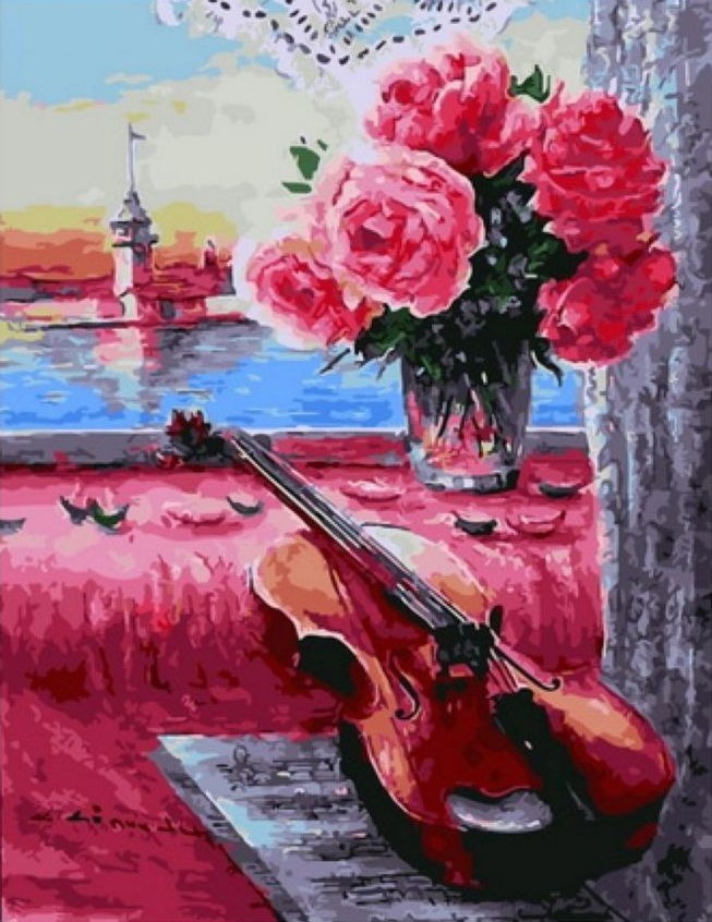 Картина по номерам Paintboy Скрипка на окне GX45468 холст на подрамнике 40х50 см