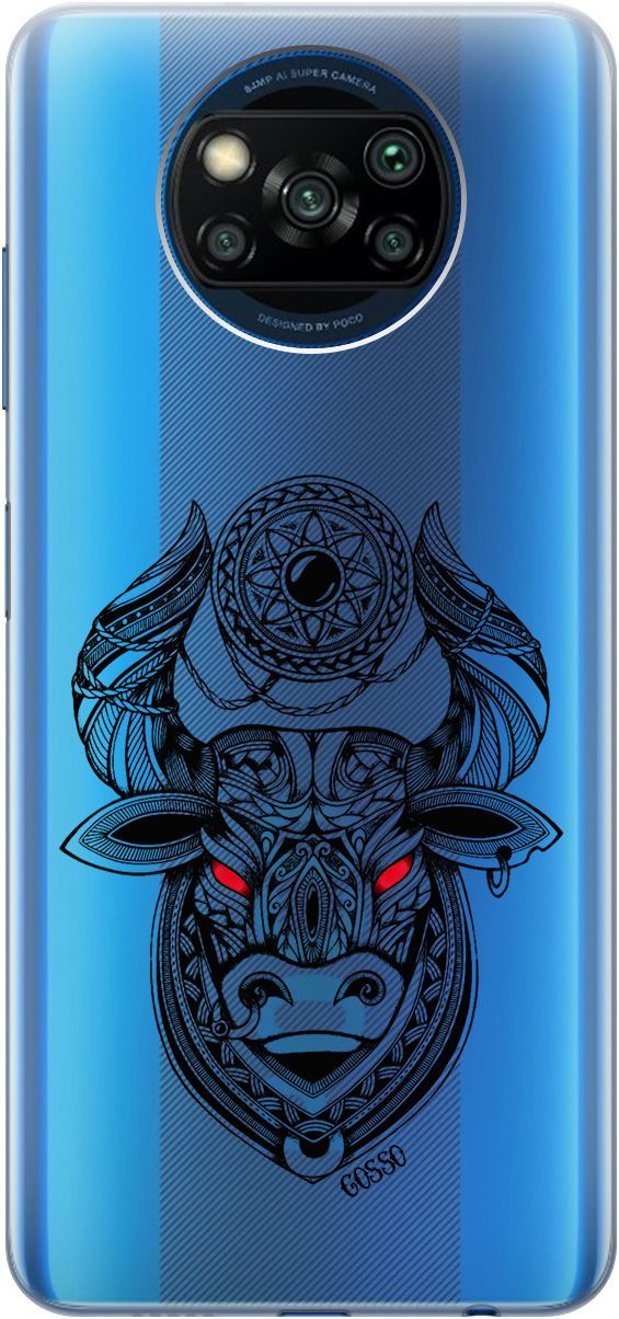

Чехол на Xiaomi Poco X3 "Grand Bull" прозрачный, Прозрачный;красный, 248