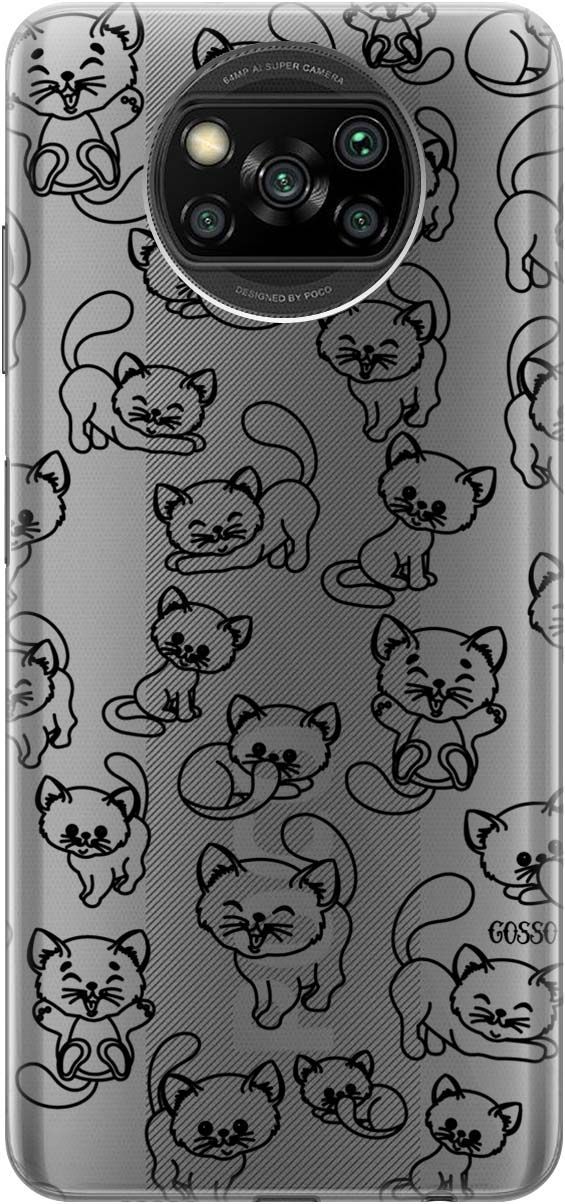

Чехол на Xiaomi Poco X3 "Cute Kitties" прозрачный, Прозрачный;черный, 248