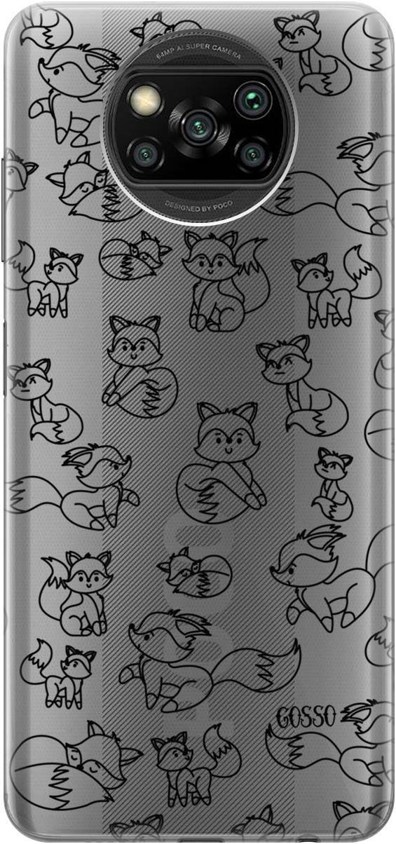 

Чехол на Xiaomi Poco X3 "Funny Foxes" прозрачный, Прозрачный;черный, 248