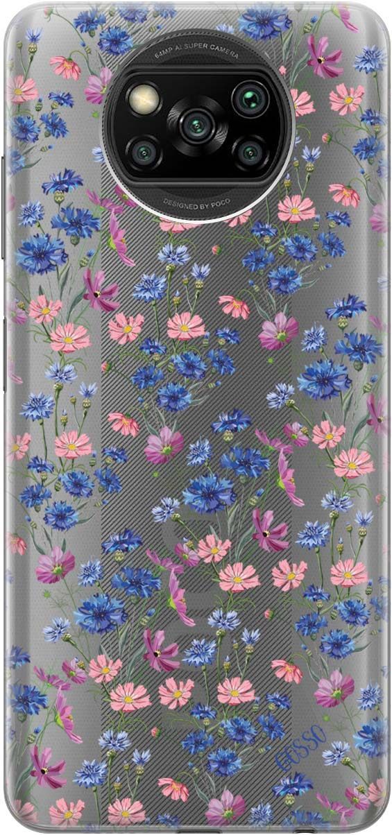 

Чехол на Xiaomi Poco X3 "Lovely Cornflowers" прозрачный, Прозрачный;голубой, 248