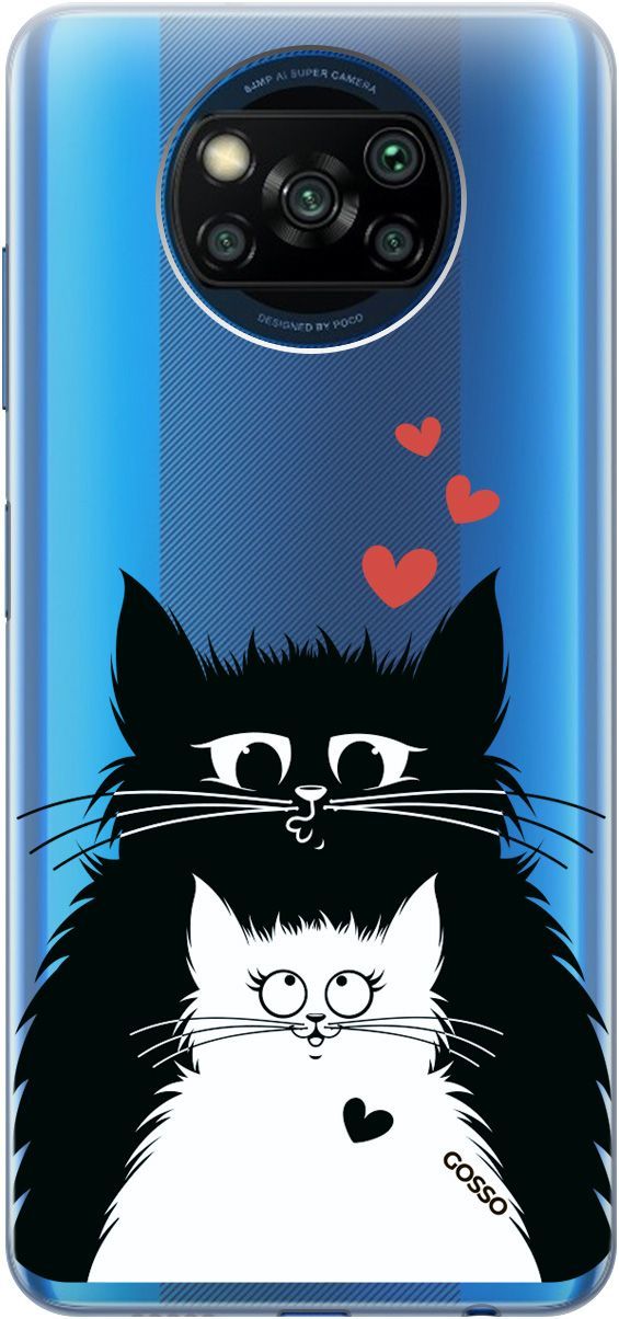 

Чехол на Xiaomi Poco X3 "Cats in Love" прозрачный, Прозрачный;белый, 248