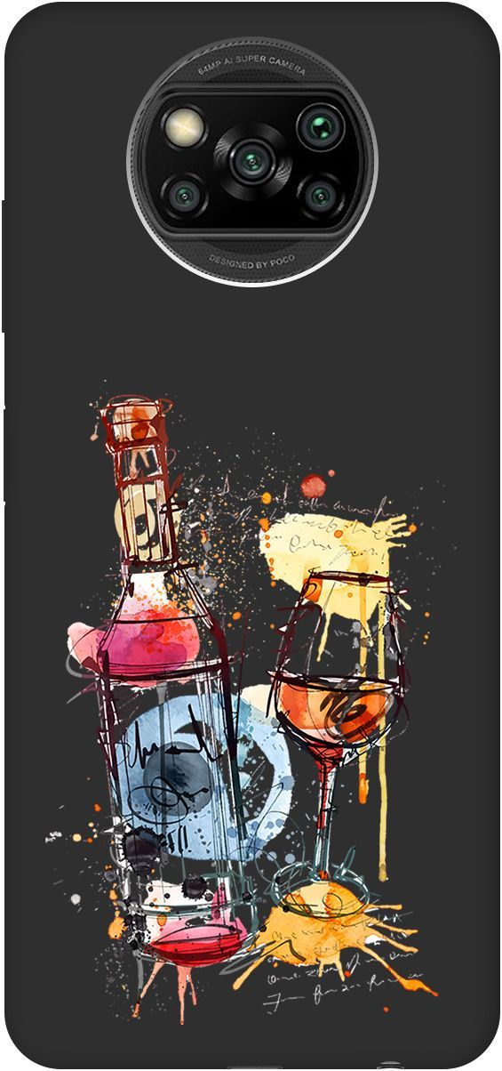 

Чехол на Xiaomi Poco X3 "Aquarelle Wine" черный, Черный;голубой, 250