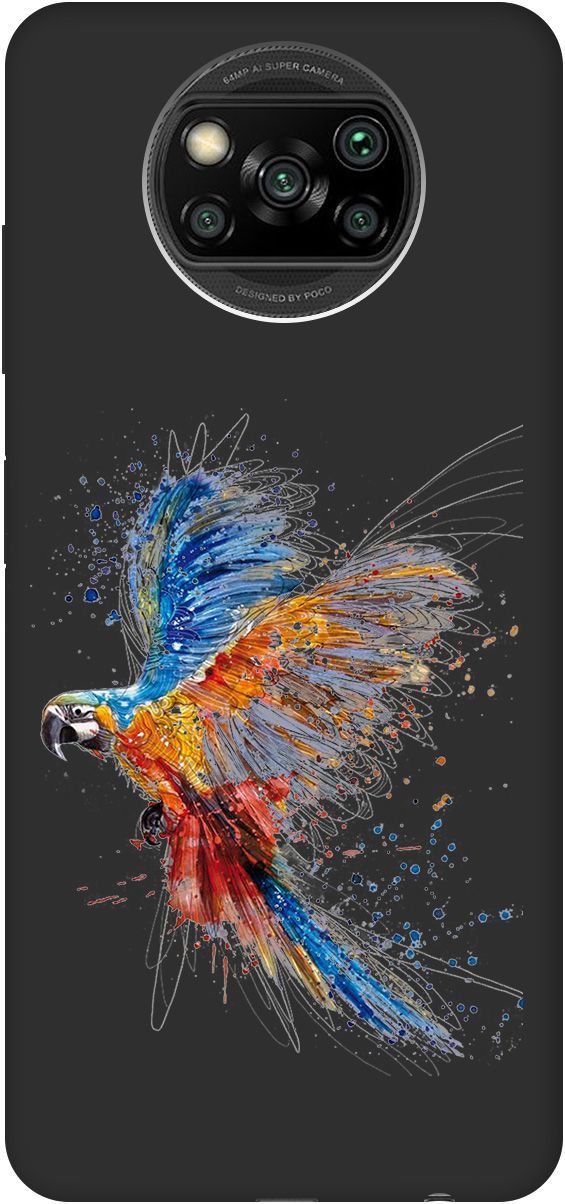 

Чехол на Xiaomi Poco X3 "Colorful Parrot" черный, Черный;красный, 250