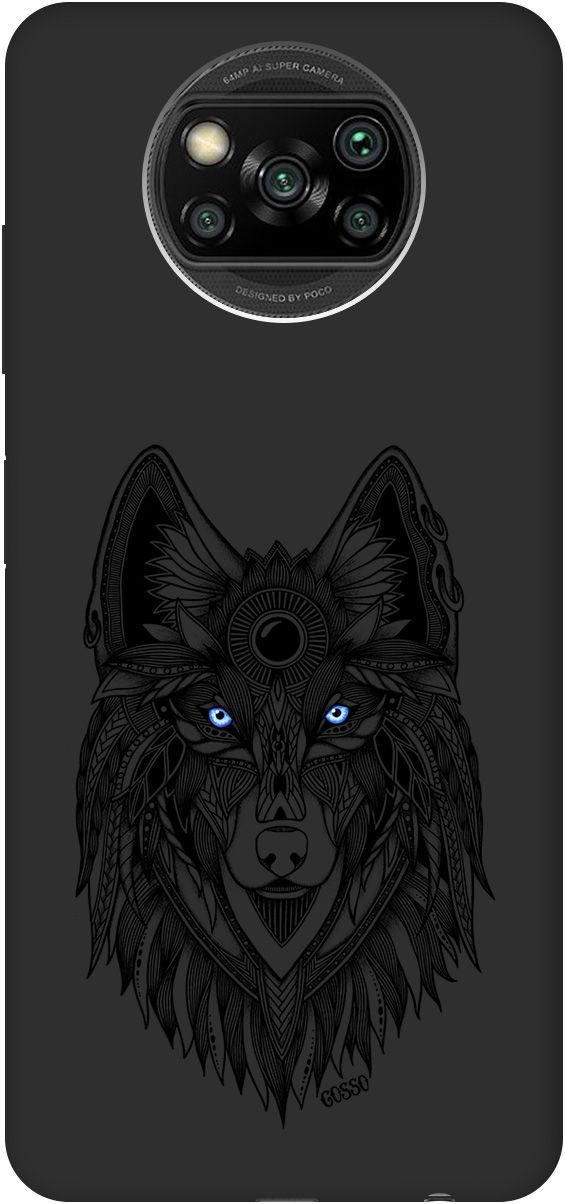 

Чехол на Xiaomi Poco X3 "Grand Wolf" черный, Черный;голубой, 250
