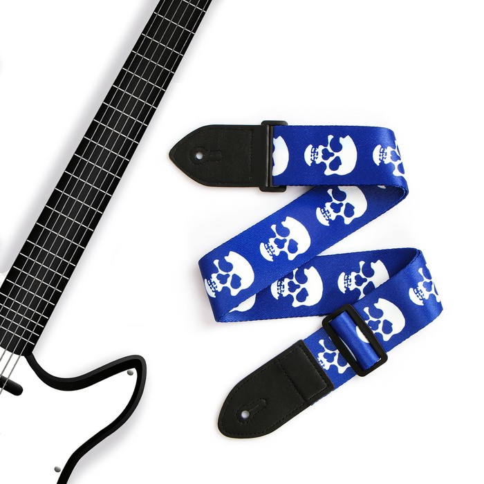 фото Ремень для гитары music life, черепа на синем