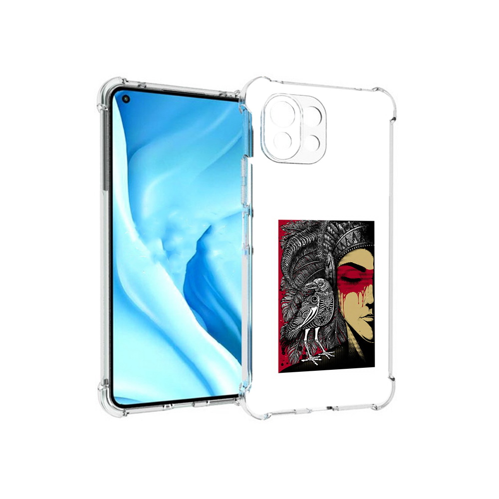 

Чехол MyPads Tocco для Xiaomi Mi 11 Lite девушка с вороном в абстракции (PT159462.256.311), Прозрачный, Tocco