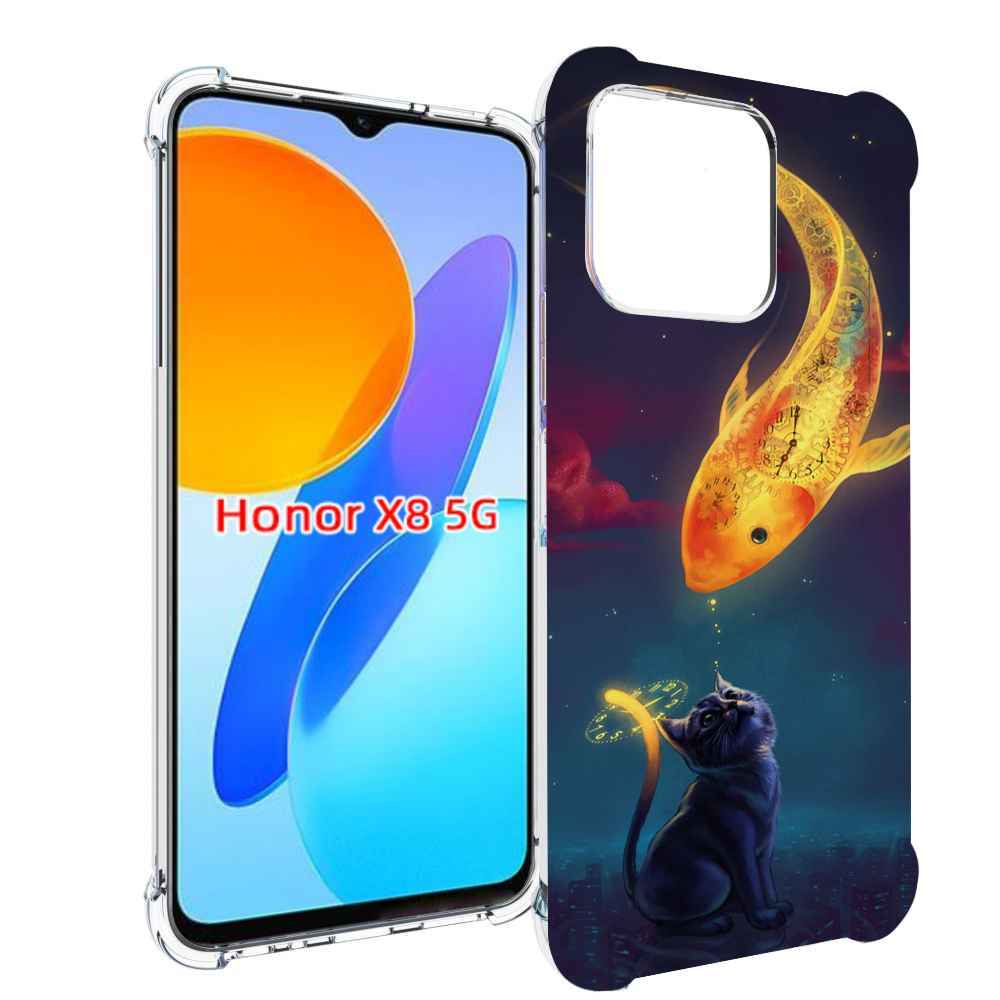 

Чехол MyPads золотая-рыбка-часовая для Honor X8 5G, Прозрачный, Tocco