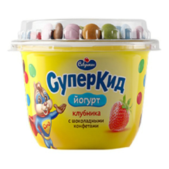 Йогурт детский СуперКид клубника с конфетами для дошкольного возраста 2% БЗМЖ 103 г