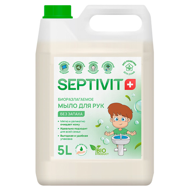 фото Жидкое мыло для рук без запаха septivit premium 5л