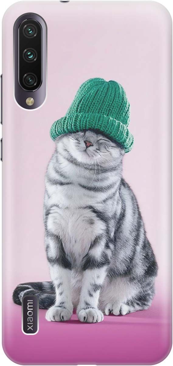 

Чехол на Xiaomi Mi A3 "Кот в зеленой шапке", Розовый;серый, 429
