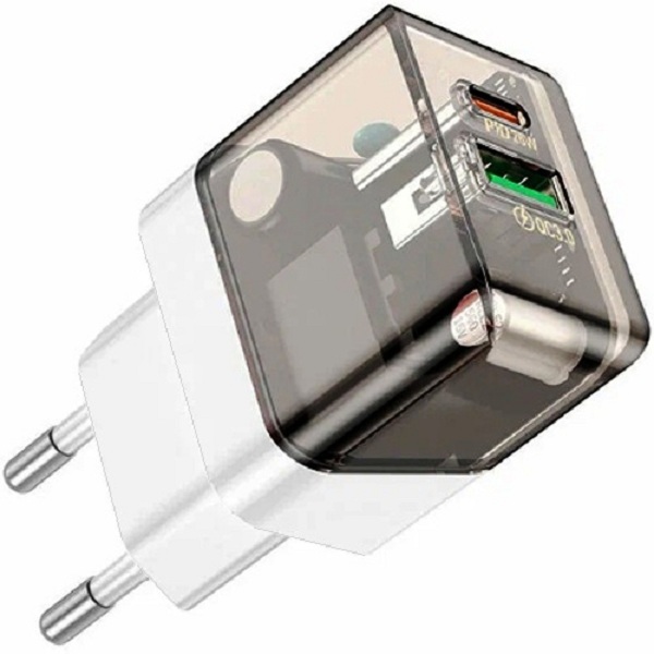

Сетевой адаптер питания Borofone BA80A зарядка USB-C PD 20W + QC3.0 2-порта, бело-черный