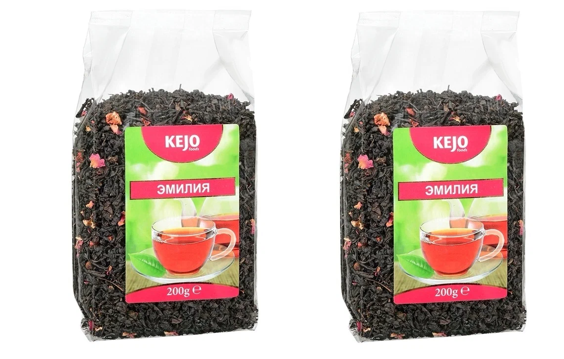 

Чай черный и зеленый KEJO foods Эмилия с лепестками розы, гибискуса, клубники 200 г, 2 шт, черный, зеленый