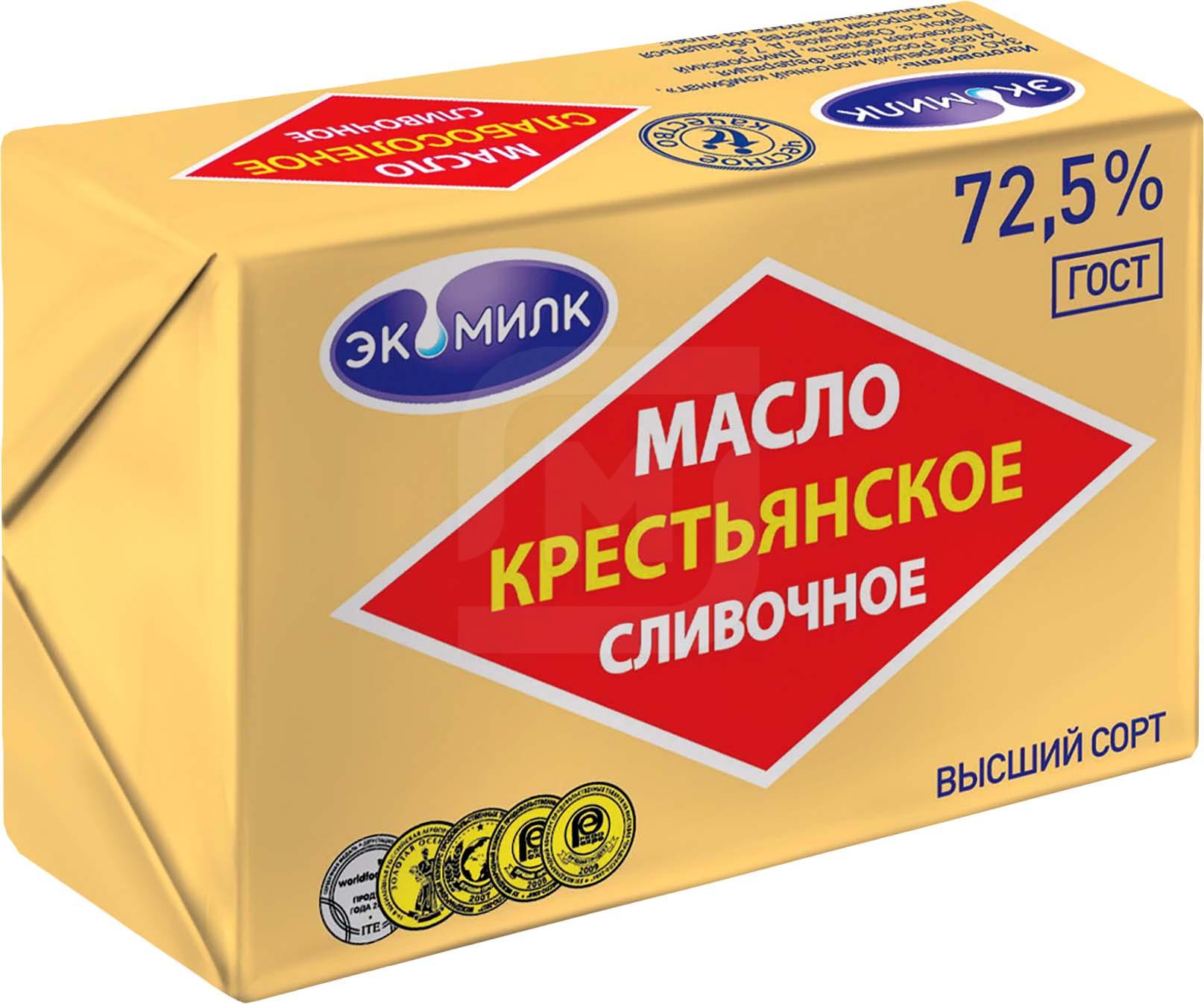 Сладкосливочное масло Экомилк Крестьянское 72,5% БЗМЖ 100 г