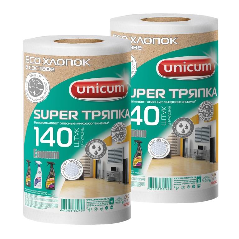 

Бумажные полотенца UNICUM Econom рулон, 2 шт по 140 листов, 22,3х18см, Белый, 4650058302449 набор