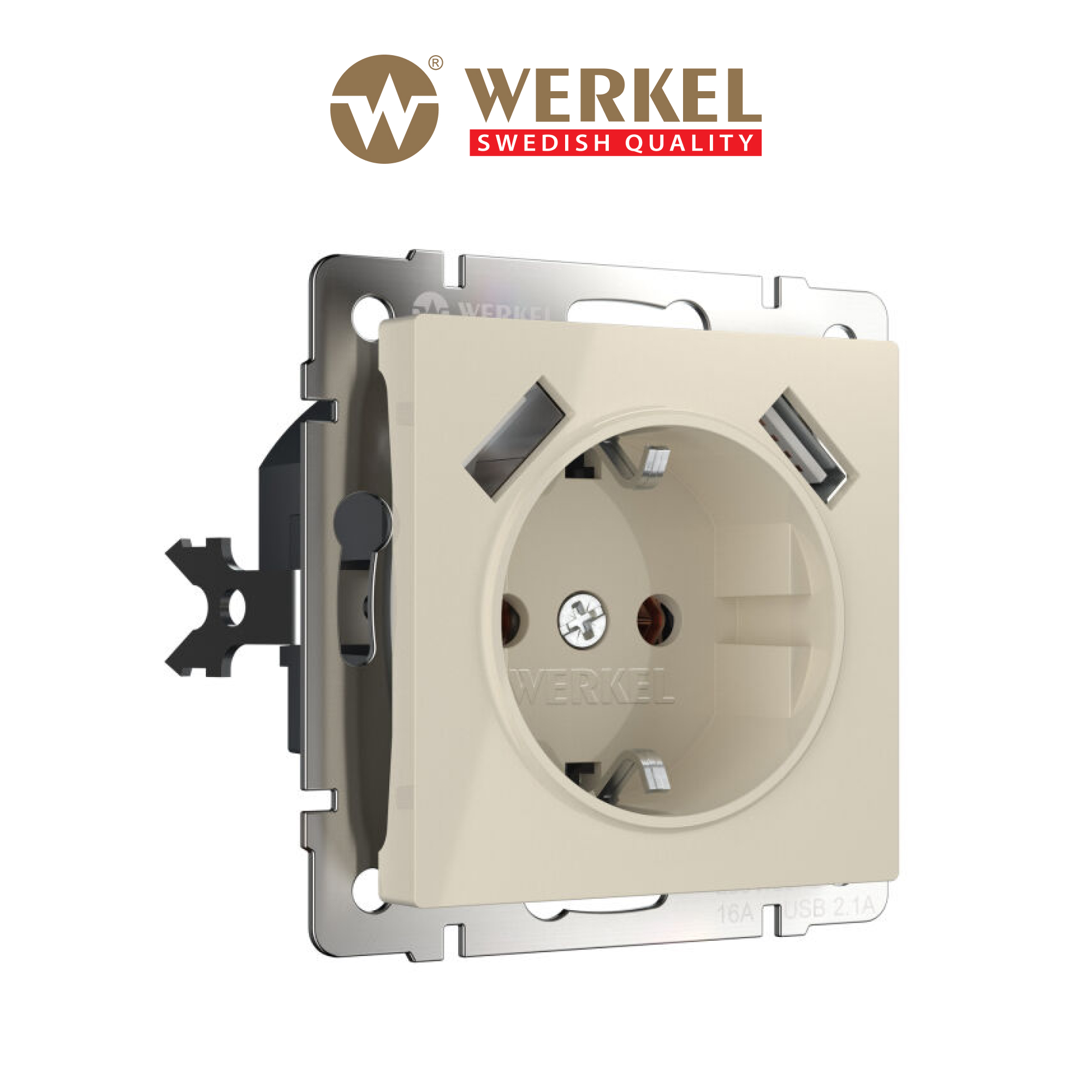 

Розетка Werkel W1171503 с заземлением, шторками и USBх2, слоновая кость, Бежевый, Розетка с заземлением, шторками и USBх2