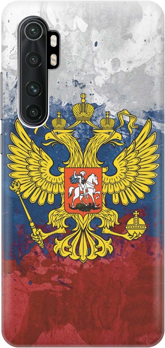 

Чехол на Xiaomi Mi Note 10 Lite "Герб и Флаг РФ", Голубой;желтый, 433