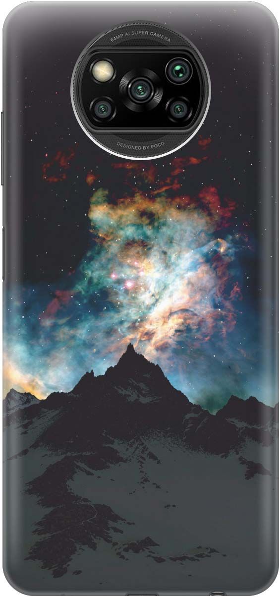 

Чехол на Xiaomi Poco X3 "Горы и звезды", Синий;черный, 436
