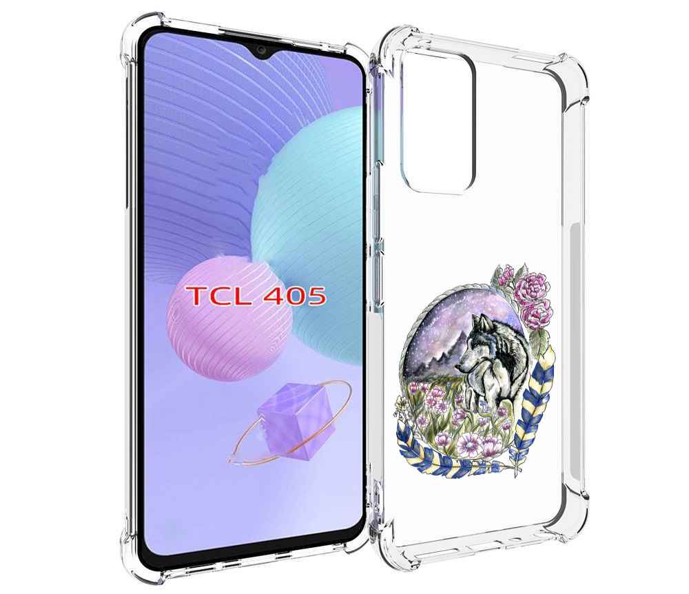 

Чехол MyPads нарисованный волк в цветах с перьями для TCL 405, Tocco