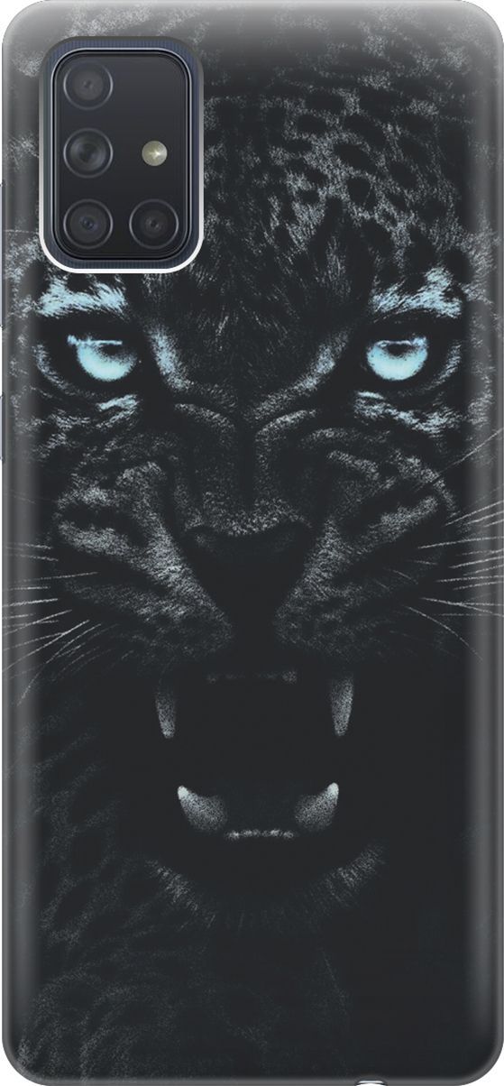 

Силиконовый чехол на Samsung Galaxy A71 с принтом "Голубоглазая пантера", Голубой;черный, 7201