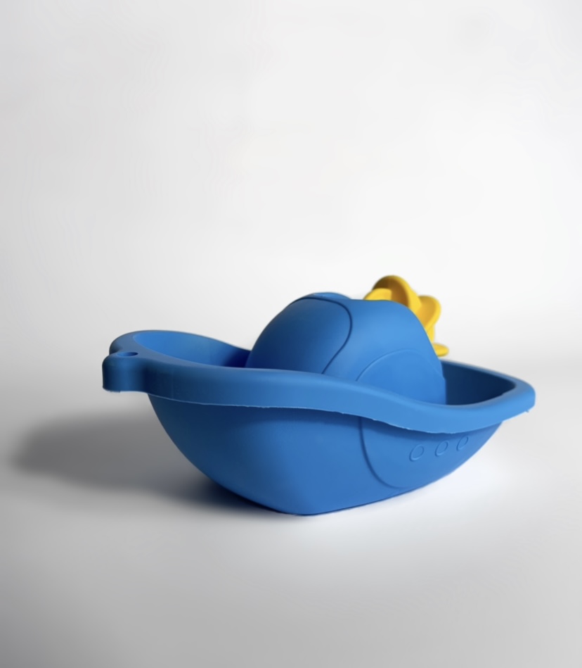 Игрушка для купания Биплант катерок из мягкого пластика с колесиком голубой