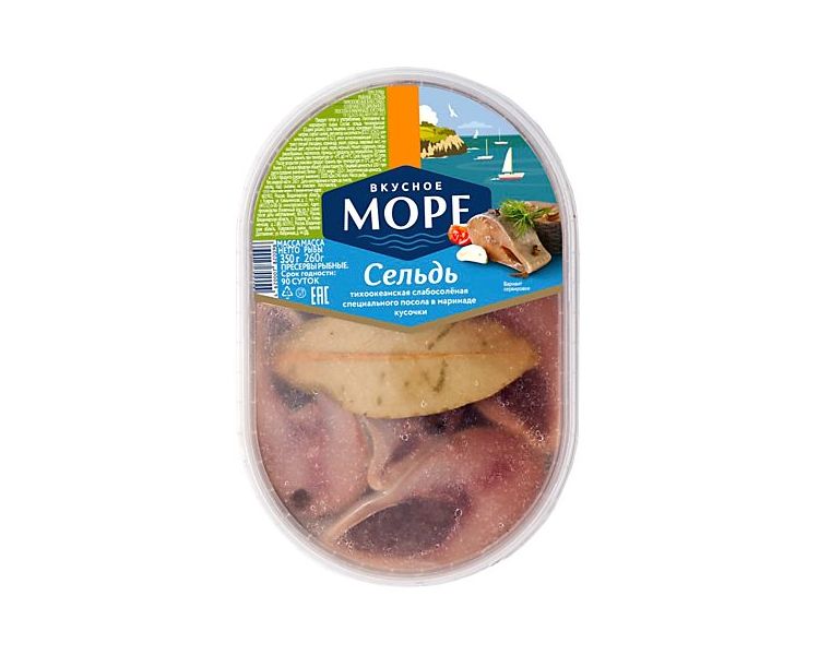 

Сельдь и молоки сельди слабосоленые Вкусное Море По-сибирски в масле с луком 350 г