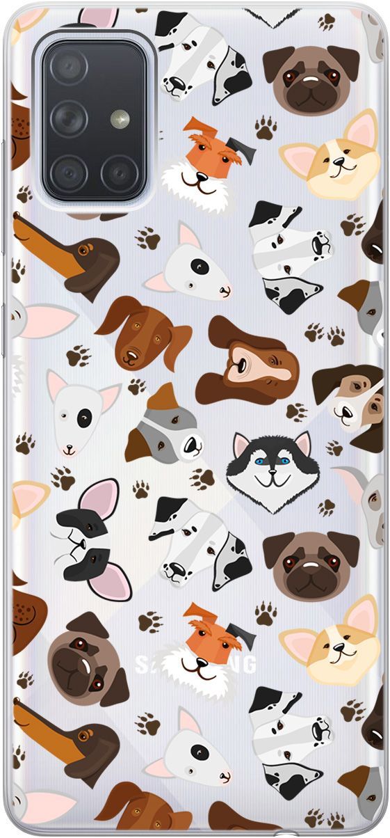 

Силиконовый чехол на Samsung Galaxy A71 с принтом "Dogs Pattern" прозрачный, Прозрачный;коричневый, 5401