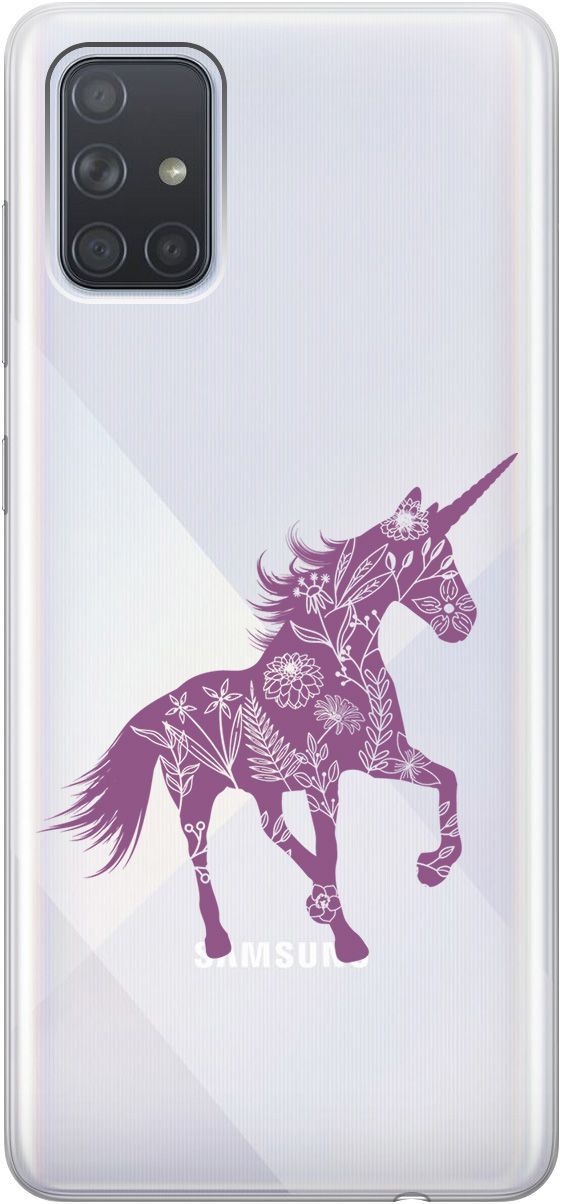 

Чехол на Samsung Galaxy A71 с принтом "Floral Unicorn" прозрачный, Прозрачный;фиолетовый, 5401