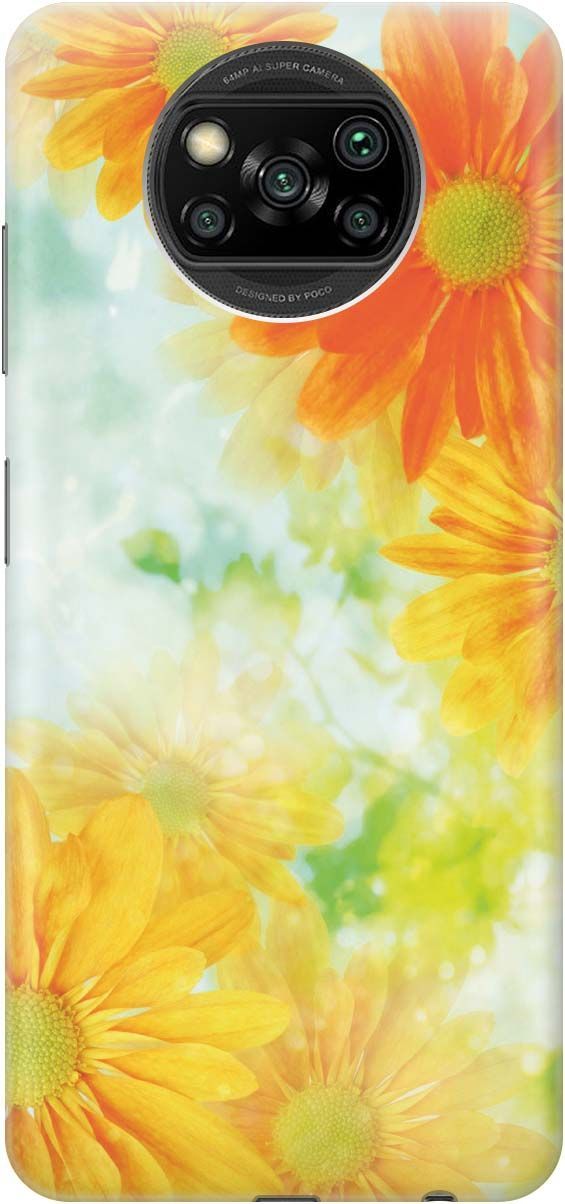 

Чехол на Xiaomi Poco X3 "Оранжевые цветы", Желтый;зеленый, 249